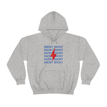 Load image into Gallery viewer, Distressed Shout Stacked Gildan Hooded Sweatshirt
