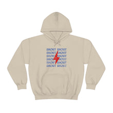 Load image into Gallery viewer, Distressed Shout Stacked Gildan Hooded Sweatshirt
