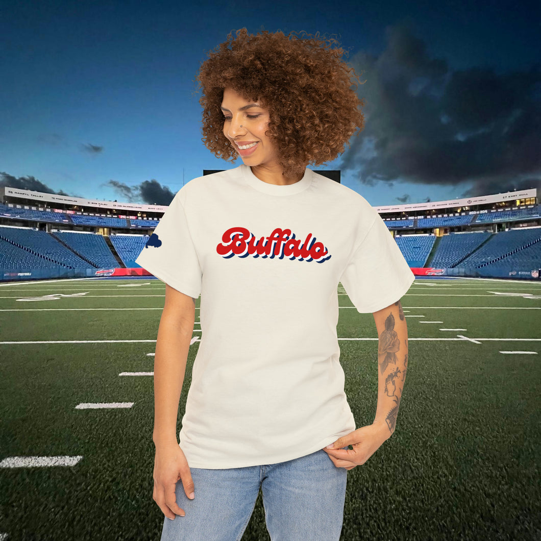 Buffalo Retro Stacked Buffalo Sleeve Gildan Unisex Heavy Cotton Tee