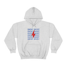 Load image into Gallery viewer, Distressed Shout Stacked Gildan Hooded Sweatshirt
