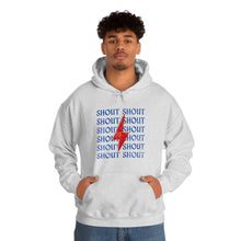 Load image into Gallery viewer, Distressed Shout Stacked Gildan Hooded Sweatshirt
