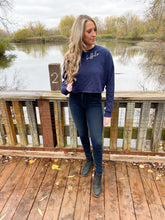 Load image into Gallery viewer, Navy Buffalo Crop Sweatshirt
