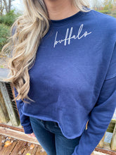 Load image into Gallery viewer, Navy Buffalo Crop Sweatshirt
