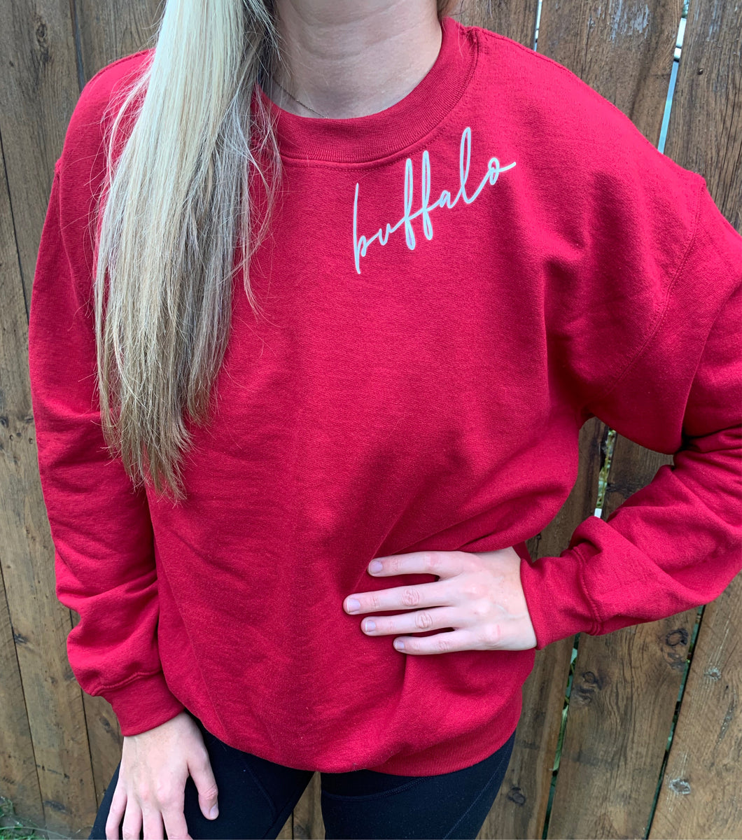 Deep Red Buffalo Script Full Sweatshirt